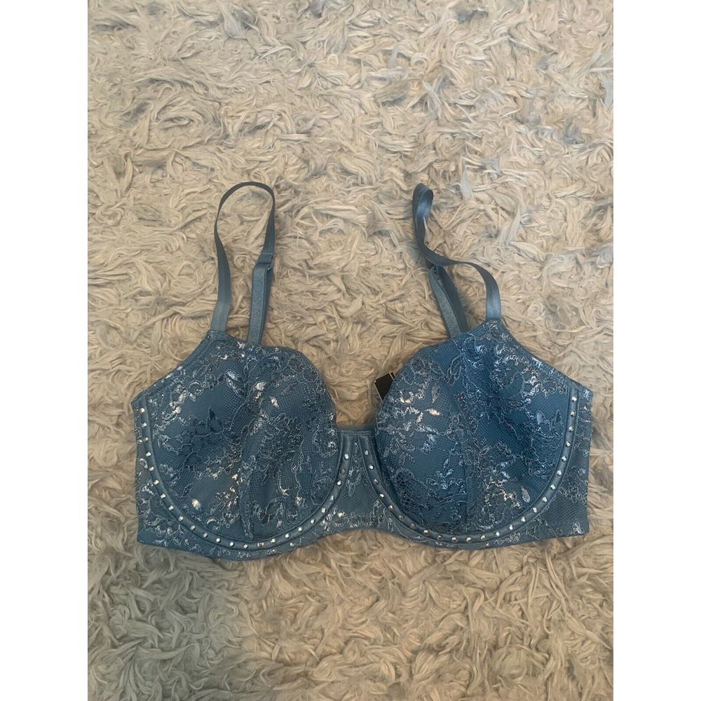 NWT Victoria's Secret Very Sexy Balconet Bra Sz 32D Blue Shimmery Embellished‎